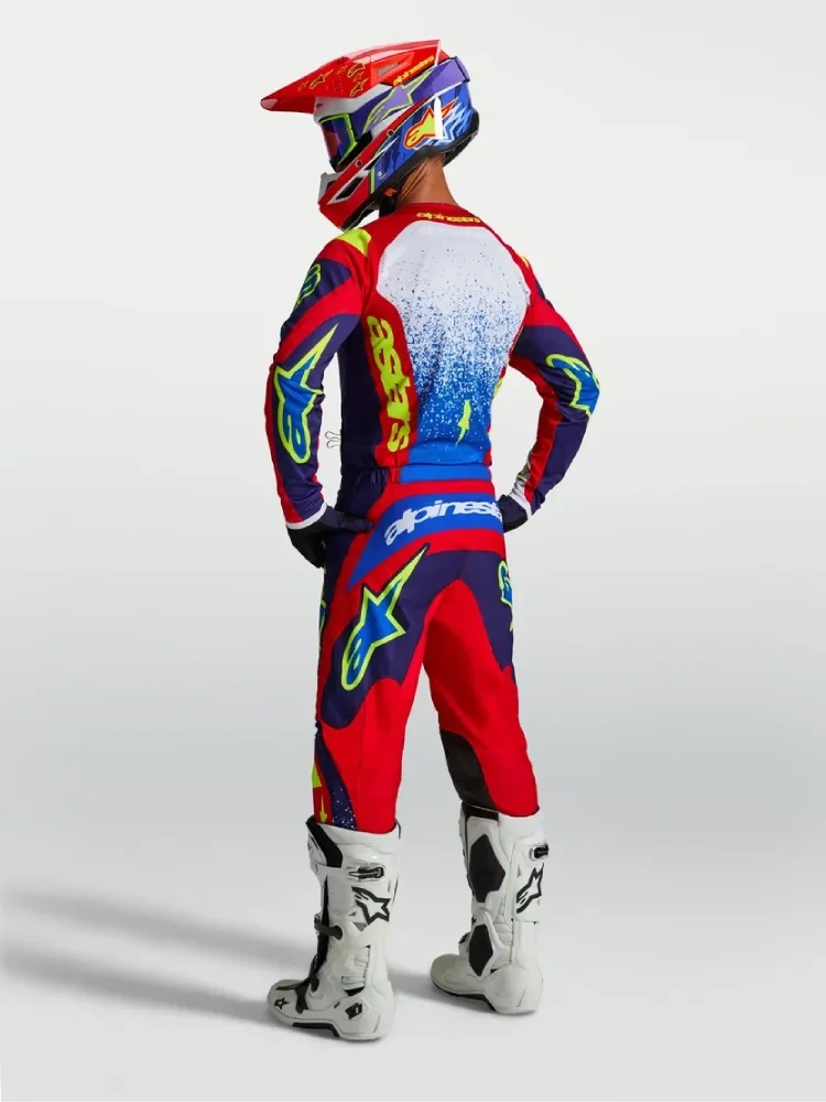 Spodnie cross Alpinestars MX Fluid Drag niebiesko-czerwono-żółte
