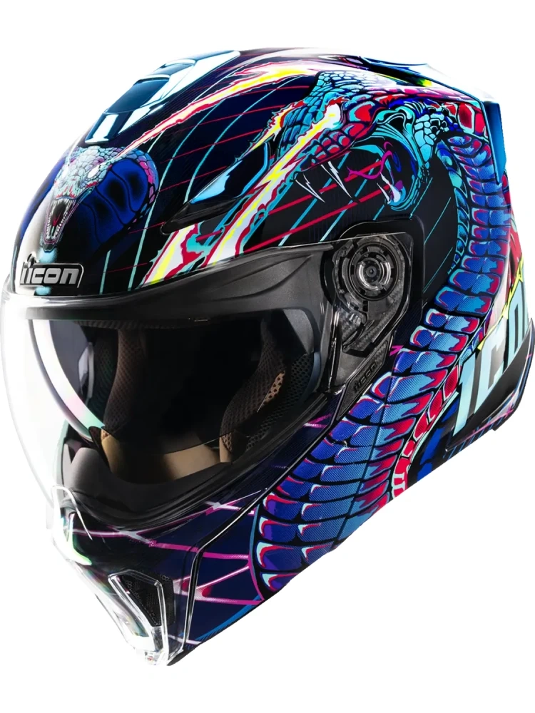 Kask modułowy Icon Threshold Synthwave Lazer Cobra niebiesko-czarno-fioletowy