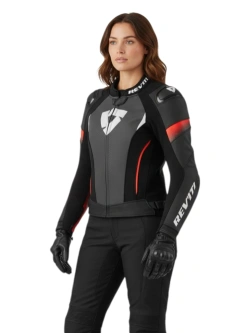 Kurtka motocyklowa damska skórzana REV’IT! Xena 4 Pro czarno-fluo czerwona