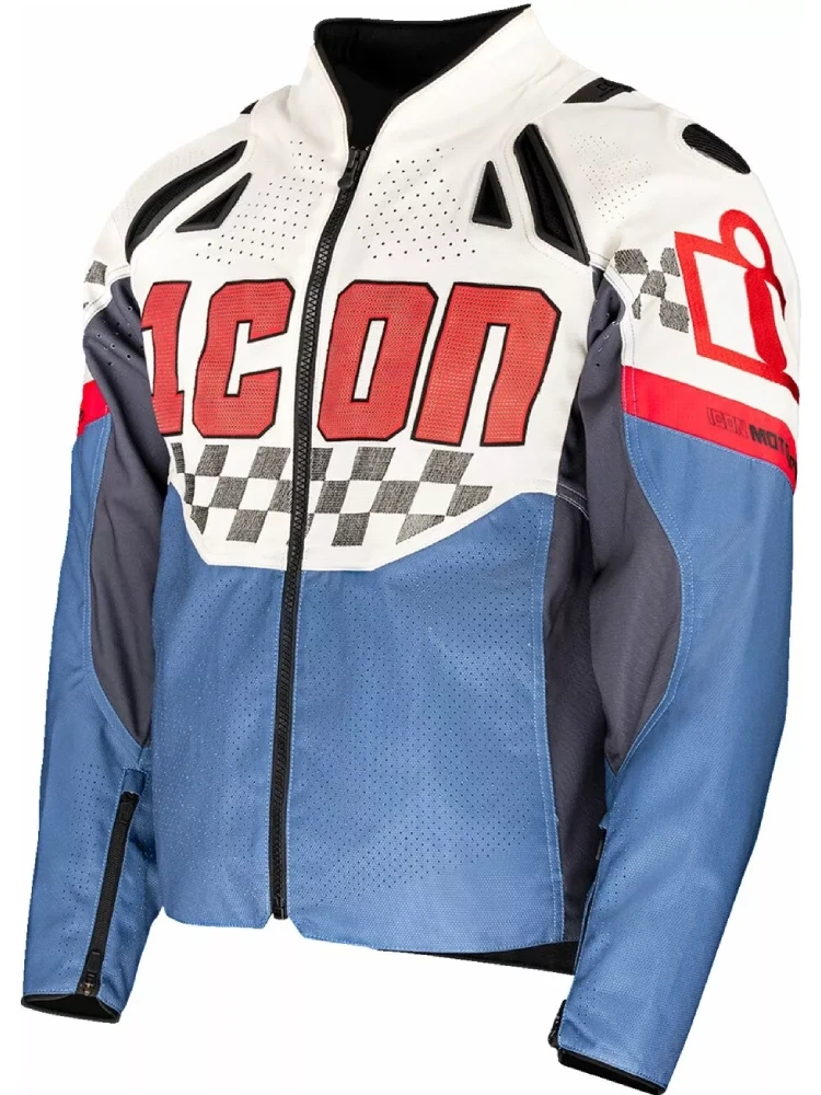 Kurtka motocyklowa tekstylna Icon Contra3 Hero niebiesko-biało-czerwona
