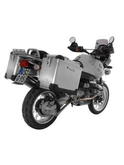 Zestaw: kufry boczne aluminiowe srebrne Zega Pro + stelaże srebrne Touratech BMW R1150GS/R1150GS Adventure/R1100GS/R850GS (38+45L)