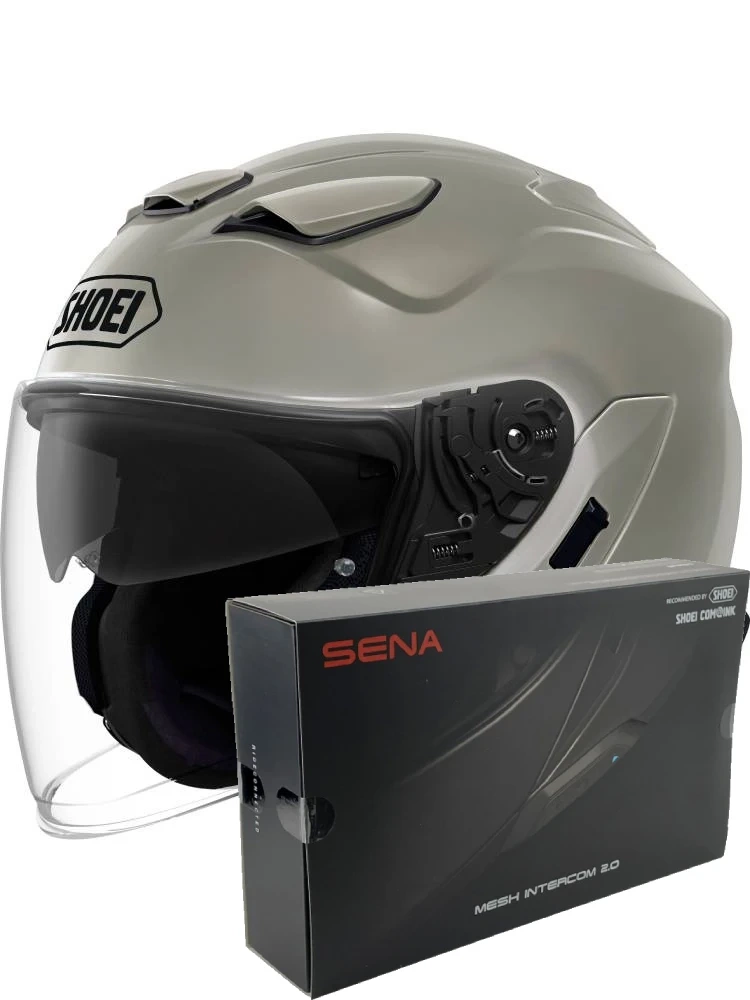 Zestaw: kask otwarty Shoei J-Cruise 3 Chalk szary + dedykowany interkom motocyklowy Sena SRL 3