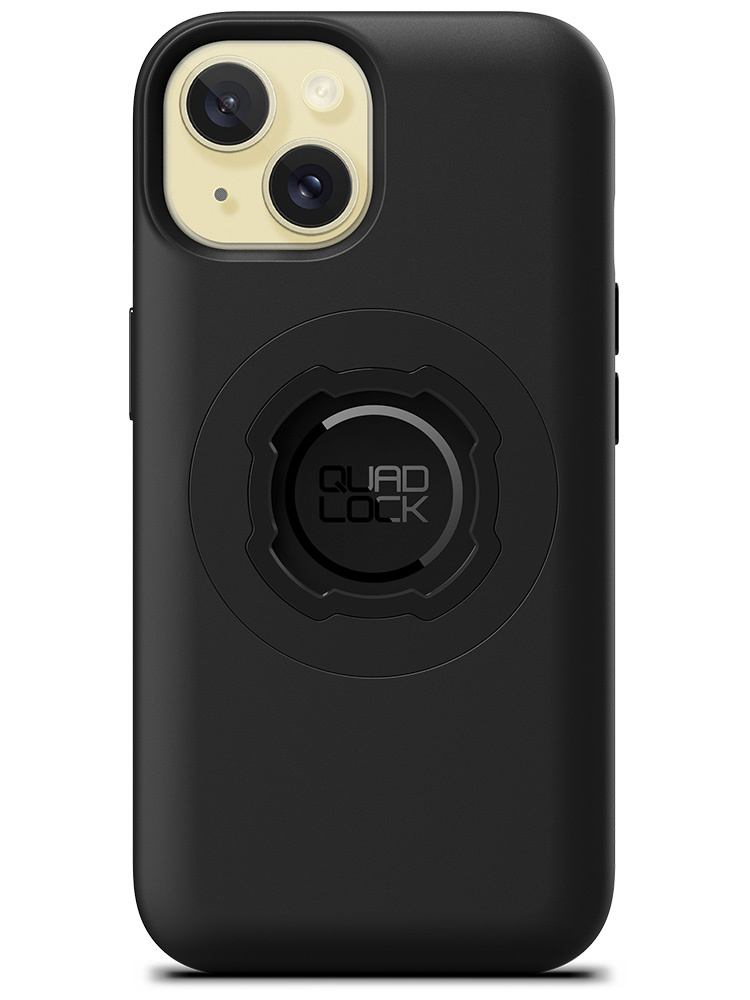 Zestaw: etui na telefon iPhone 15 oraz uchwyt Quad Lock montowany za pomocą paska z szybkozłączką