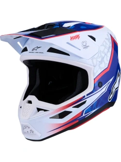 Kask enduro Alpinestars SM7 Blaster biało-niebiesko-czerwony połysk