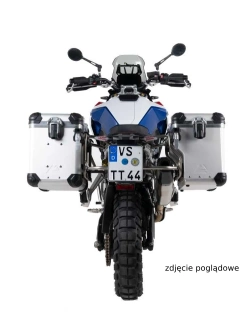 Zestaw: kufry boczne srebrne Zega Evo X + stelaże czarne Touratech BMW F 900 GS (24-) [poj.: 45+45l]