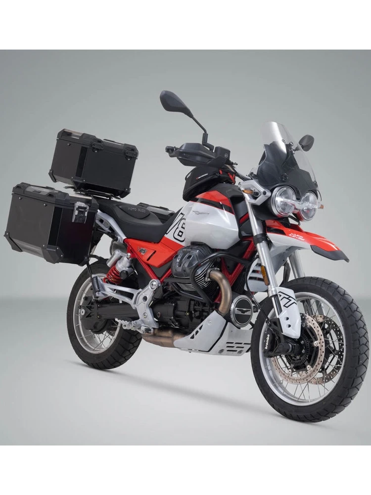 Zestaw: kufry boczne 37/45 + kufer centralny + stelaże TRAX ADV SW-Motech Moto Guzzi V85 TT (24-) czarne