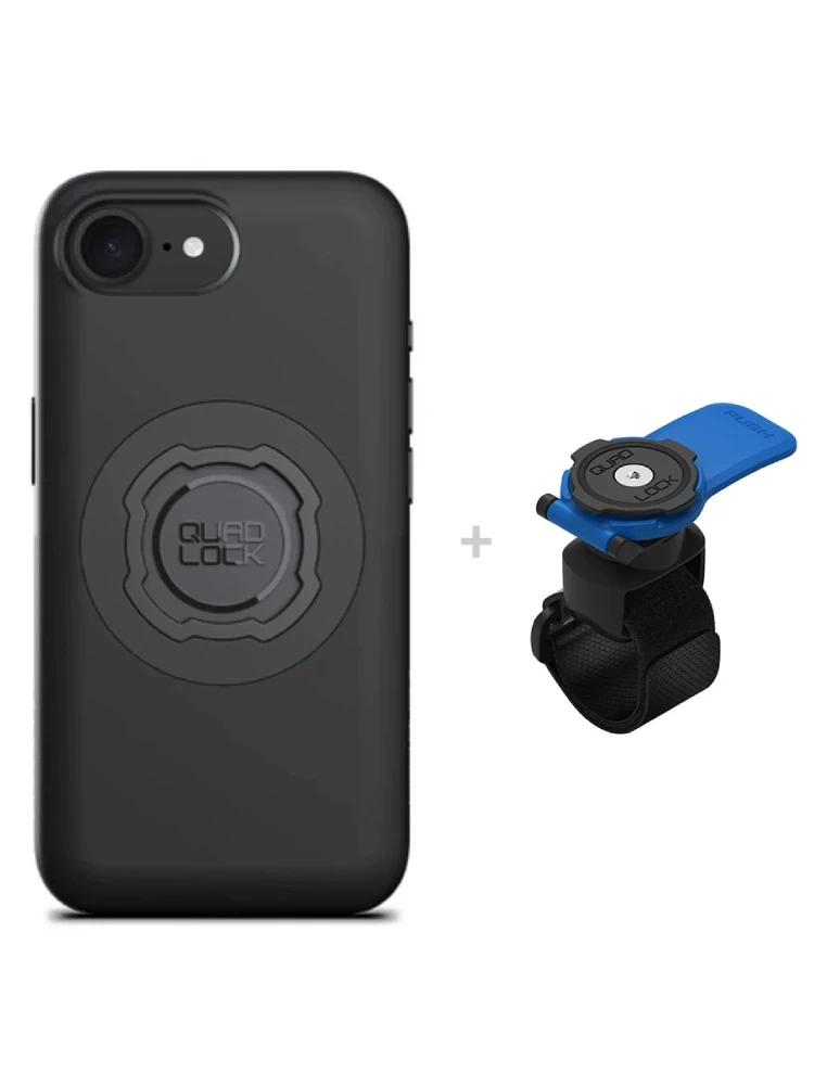Zestaw: etui MAG na telefon iPhone 16e (magnetyczne) + uchwyt Quad Lock montowany za pomocą paska z szybkozłączką