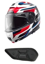 Zestaw: Kask szczękowy Schuberth C5 Velocity biało-czerwono-niebieski + dedykowany interkom motocyklowy