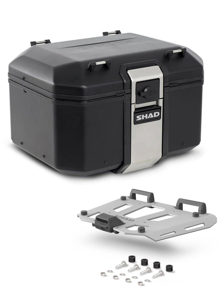 Kufer centralny aluminiowy Shad Terra TR48 czarny [pojemność: 48 l] + aluminiowa płyta montażowa, czarna