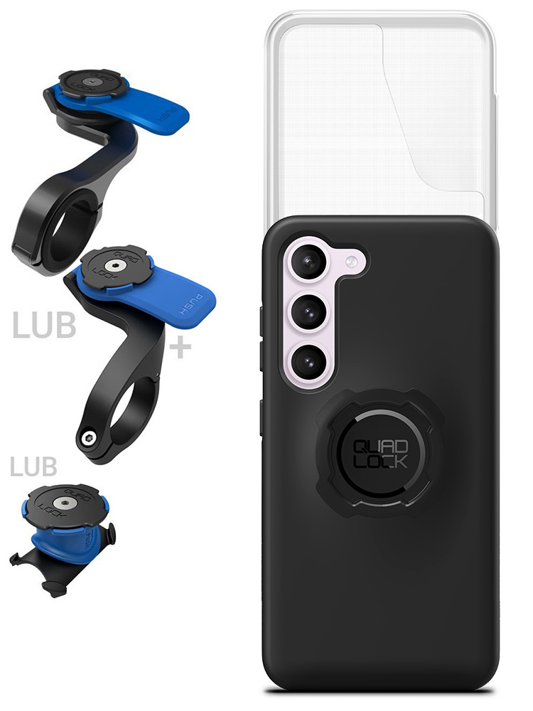 Zestaw rowerowy: etui na telefon Samsung Galaxy S23, wodoodporny pokrowiec oraz mocowanie Quad Lock