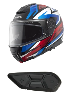 Zestaw: Kask szczękowy Schuberth C5 Zenith czarno-niebiesko-czerwony połysk + dedykowany interkom motocyklowy