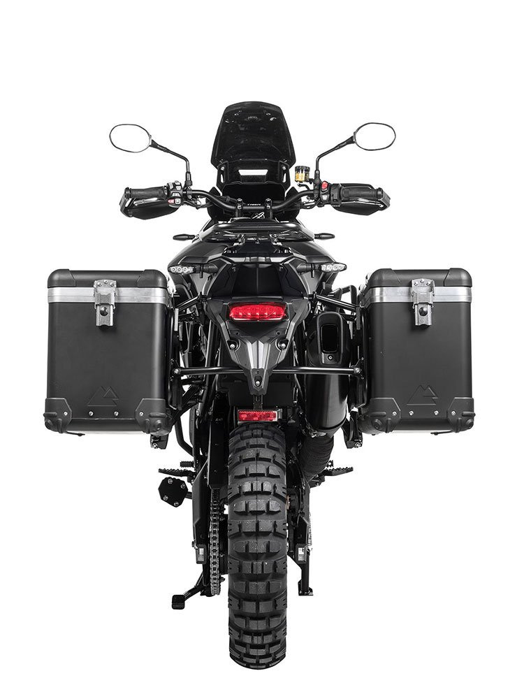 Zestaw: kufry boczne z anodowanego aluminium czarne Zega Pro + stelaże czarne Touratech Triumph Tiger 900 Rally / Pro / GT / GT Pro (20-) (38+45L)