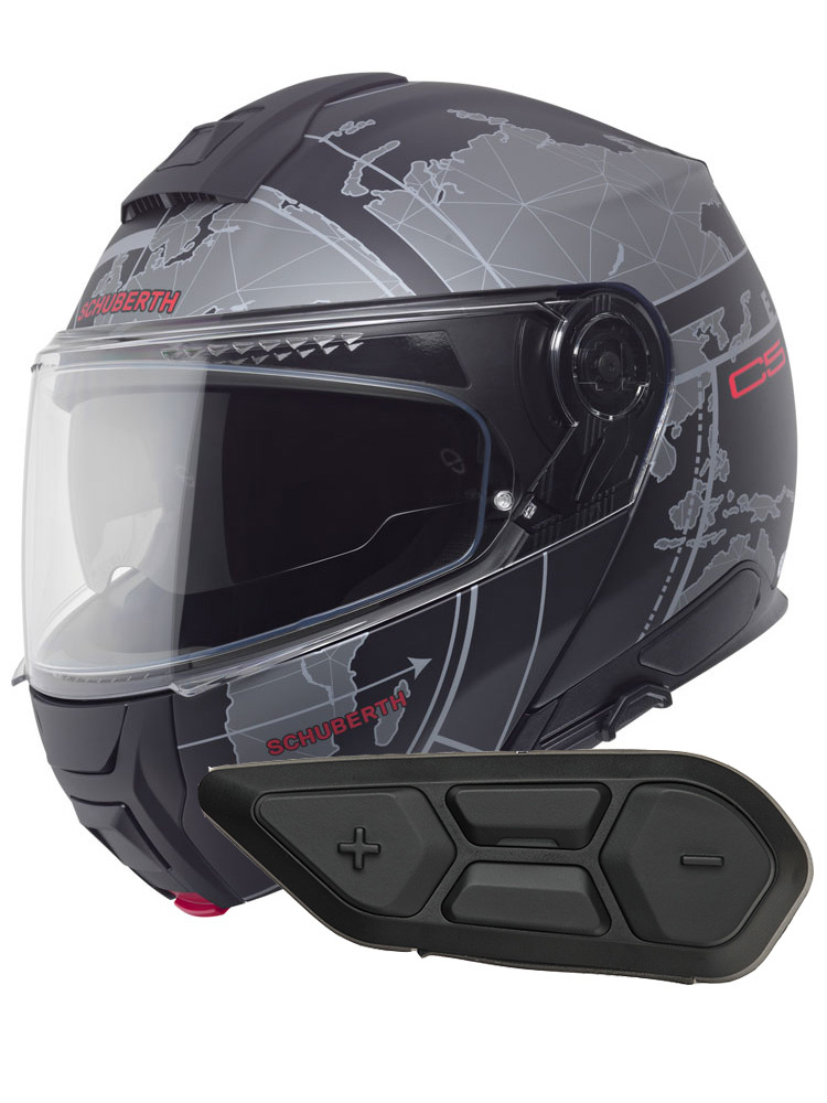 Zestaw: kask szczękowy Schuberth C5 Globe czarno-szary + dedykowany interkom motocyklowy