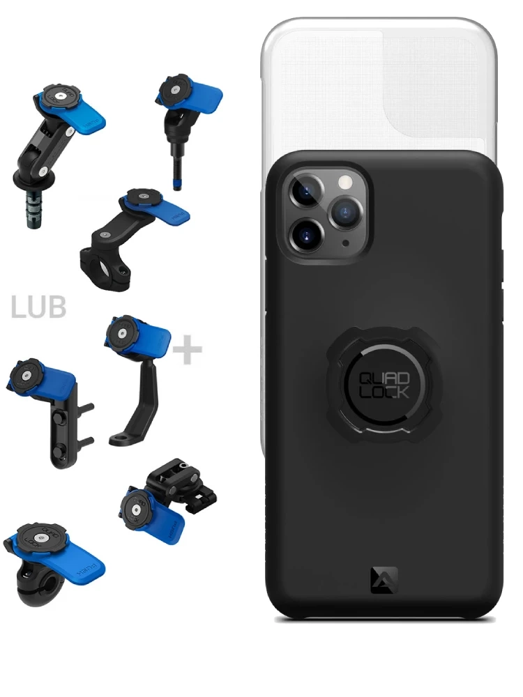 Zestaw na motocykl: etui na telefon iPhone 11 Pro Max + wodoodporny pokrowiec + mocowanie Quad Lock