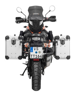 Zestaw: kufry boczne z anodowanego aluminium srebrne "And-S" Zega Evo + stelaże czarne Touratech KTM 1050 Adventure/1090 Adventure/1290 Super Adventure (-20)/1190 Adventure/R (38+45L)