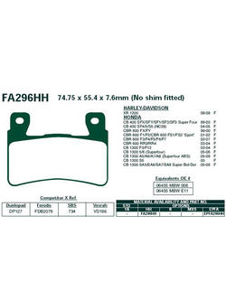 Klocki hamulcowe EBC EPFA296HH 74.75 x55.4 x 7.6mm na przód