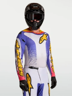 Bluza cross dziecięca Alpinestars MX Fluid Drag biało-niebiesko-żółte