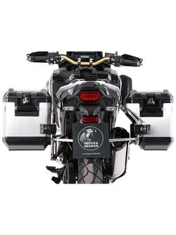 Zestaw: kufry boczne + stelaże Hepco&Becker Xplorer Cutout do Hondy CRF 1100 L Africa Twin Adventure Sports (20-23) (kufry srebrne, stelaż srebrny)