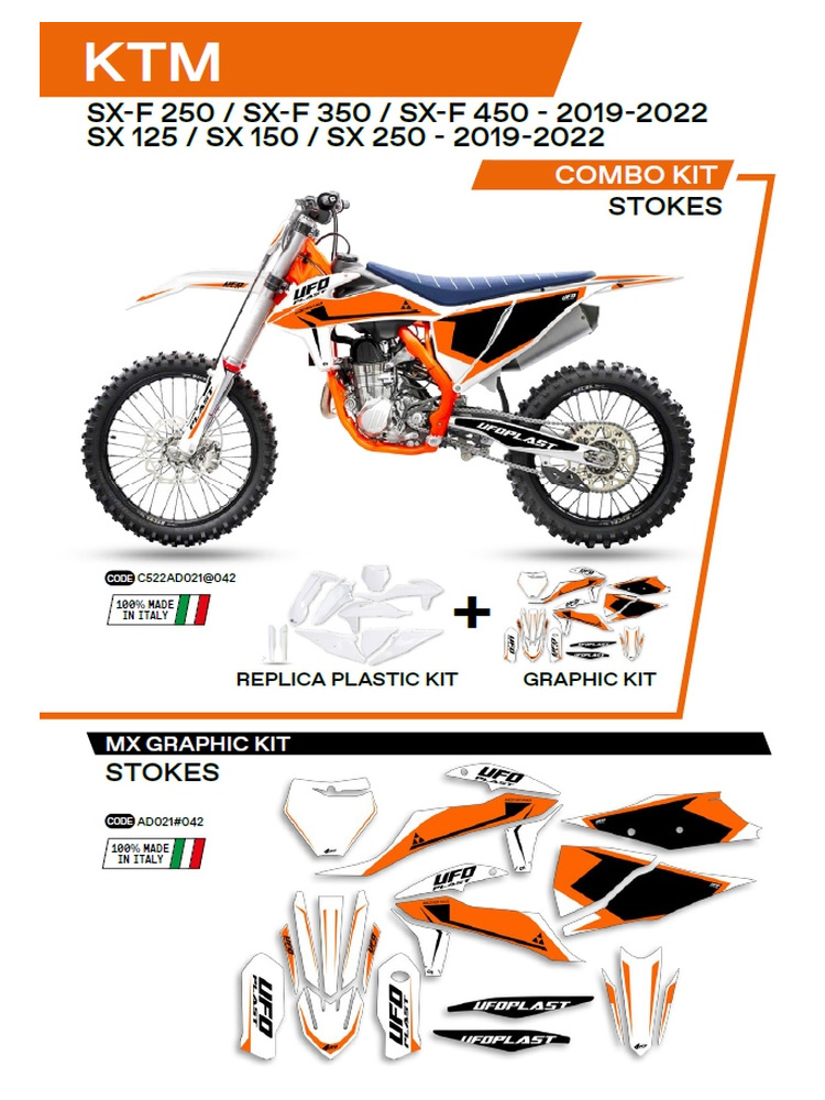 Komplet plastików i naklejek UFO Stokes do KTM SX/SXF 125/150/250/350/450 (19-) biały