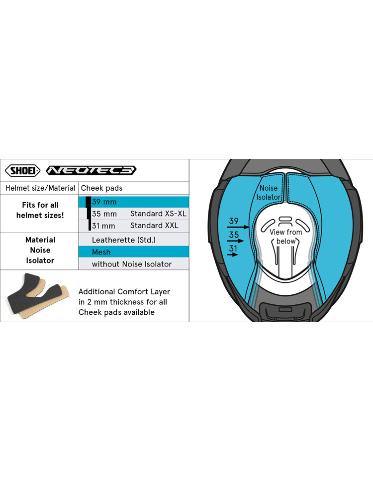 Wkładki policzkowe typ QM Shoei do kasku Neotec 3 (rozm. 39mm)