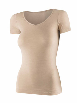 Koszulka damska z krótkim rękawem Brubeck Comfort Merino beżowa