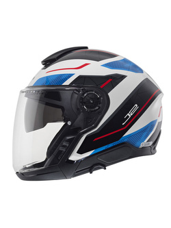 Zestaw: Kask otwarty Schuberth J2 Sigma czarno-biało-niebieski + dedykowany interkom motocyklowy