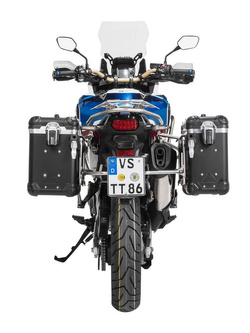 Zestaw: kufry boczne z anodowanego aluminium czarne "And-Black" Zega Evo + stelaże srebrne Touratech Honda CRF1000L Africa Twin (18-22) / CRF1000L Adventure Sports (31+38L)
