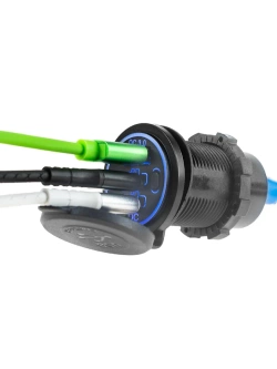 Potrójne Gniazdo USB (QC 3.0 + 2 x Typ C PD) Biketec mocowane do owiewki lub kierownicy czarne