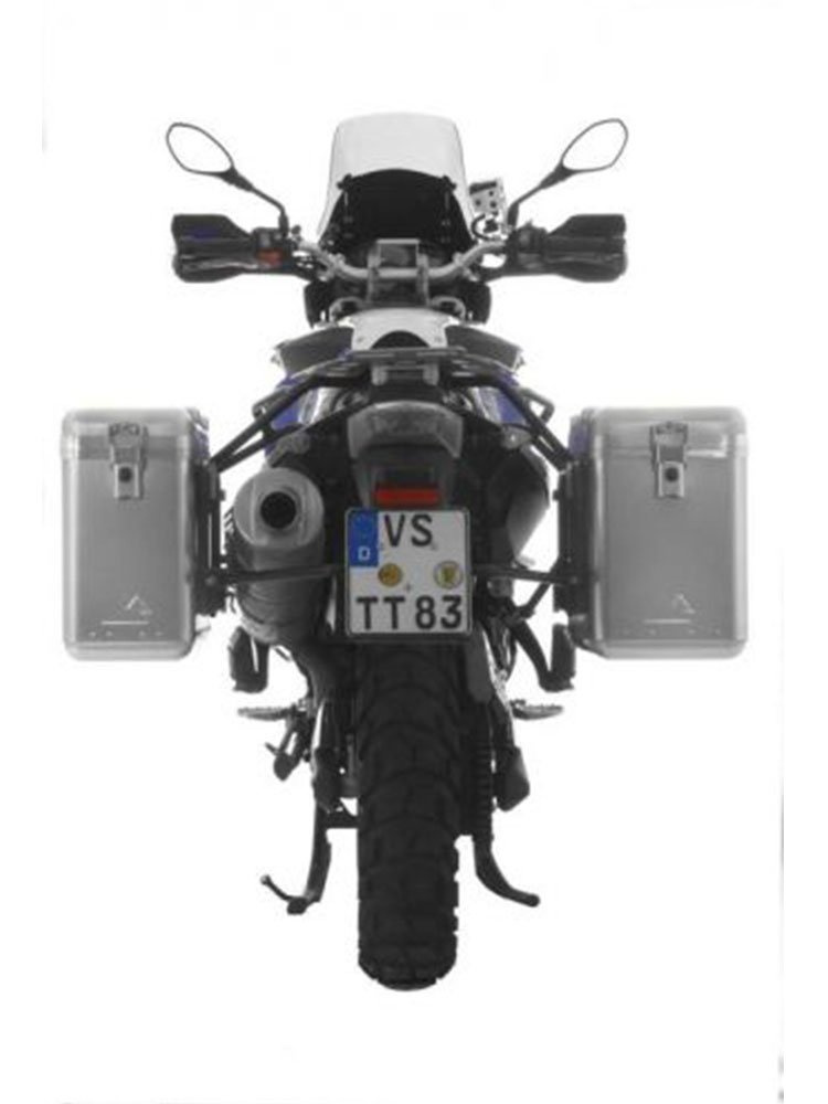 Zestaw: kufry boczne srebrne Zega Mundo + stelaże czarne Touratech BMW F800GS/F700GS/F650GS (Twin) (31+38L)