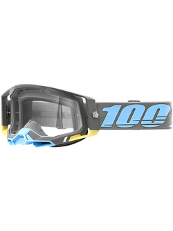 Gogle motocyklowe 100% Racecraft 2 Trinidad z przezroczystą szybką, szaro-niebiesko-żółte