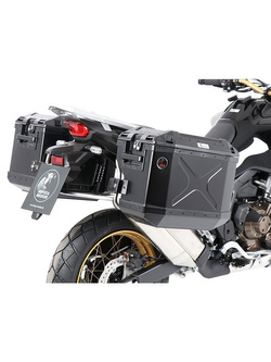 Zestaw: kufry boczne + stelaże Hepco&Becker Xplorer Cutout do Honda CRF 1100 L Africa Twin Adventure Sports (20-23) (kufry czarne, stelaż srebrny)