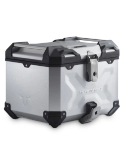 Zestaw: kufer centralny srebrny TRAX ADV + stelaż Adventure-rack SW-Motech Moto Guzzi V85 Strada (24-) [poj.: 38 L]