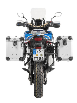 Zestaw: kufry boczne z anodowanego aluminium srebrne "And-S" Zega Evo + stelaże czarne Touratech Honda CRF1000L Africa Twin (18-22) / CRF1000L Adventure Sports (38+45L)