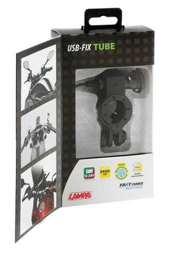 Ładowarka USB Lampa Usb-Fix Tube  z mocowaniem na kierownicy i na widelcu motocykla [szybkie ładowanie; 3000 mA; 12/24V]