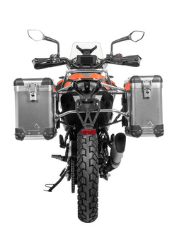 Zestaw: kufry boczne aluminiowe srebrne Zega Pro + stelaże srebrne Touratech KTM 390 Adventure [poj.: 31+38l]