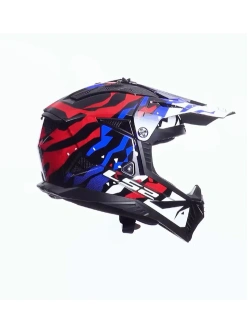Kask enduro LS2 MX708 Fast II Grotesk biało-niebiesko-czerwony