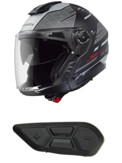 Zestaw: Kask otwarty Schuberth J2 Nova czarno-szary + dedykowany interkom motocyklowy