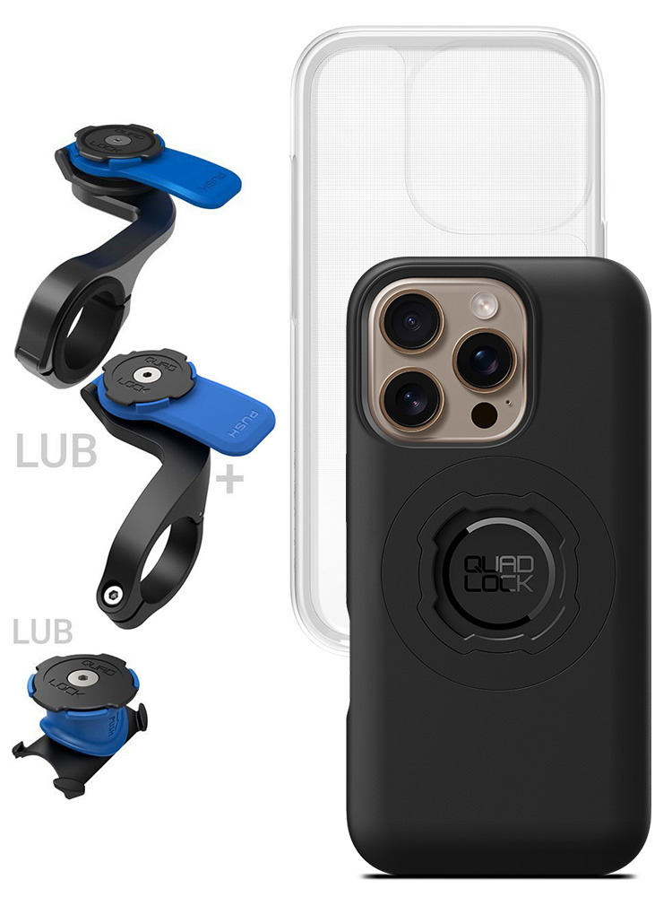 Zestaw rowerowy: etui MAG na telefon iPhone 16 Pro (magnetyczne) + wodoodporny pokrowiec MAG + mocowanie Quad Lock