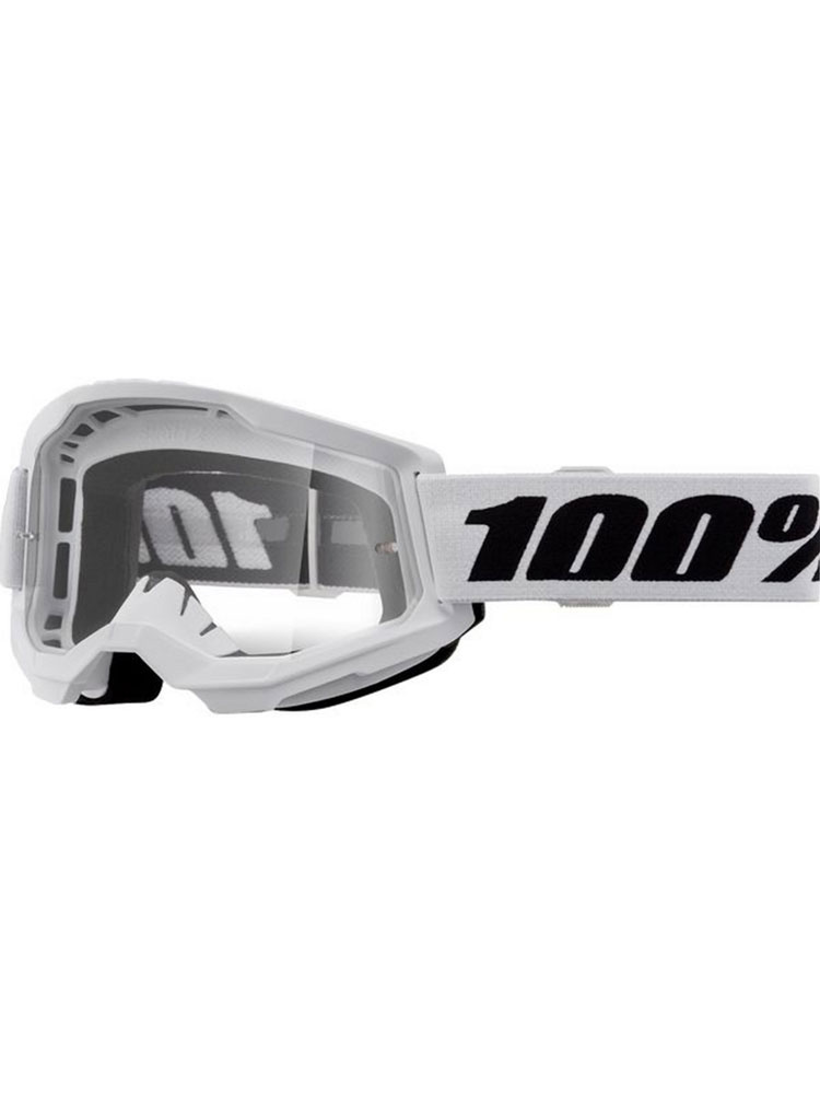 Gogle motocyklowe dziecięce 100% Strata 2 z przezroczystą szybką biało-czarne
