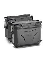 Zestaw: asymetryczne kufry boczne GIVI Trekker Outback EVO aluminiowe, czarne + stelaże do Suzuki V-Strom 800 DE (23-) [poj.: prawy 33 l, lewy: 37 l]