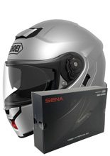 Zestaw: kask szczękowy Shoei Neotec 3 srebrny + dedykowany interkom motocyklowy Sena SRL 3