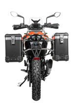 Zestaw: kufry boczne czarne "And-Black" Zega Pro + stelaże srebrne Touratech KTM 390 Adventure [poj.: 31+38l]