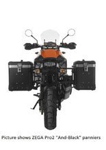 Zestaw: kufry boczne z anodowanego aluminium czarne Zega Pro + stelaże czarne Touratech KTM 1050 Adventure/ 1090 Adventure/ 1290 Super Adventure (-20)/1190 Adventure/R (38+45L)