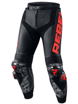 Spodnie motocyklowe skórzane Rebelhorn Rebel czarno-fluo czerwone