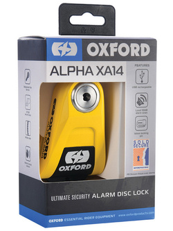 Blokada tarczy hamulcowej Disc Lock Oxford Alpha z alarmem trzpień 14 mm) czarno-żółta