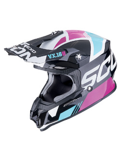 Kask enduro Scorpion VX-16 Evo Air Analog czarno-niebiesko-różowy