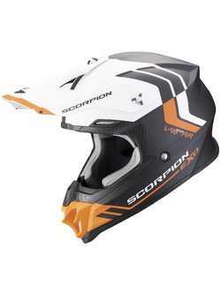 Kask enduro Scorpion VX-16 Evo Air Fusion czarno-biało-pomarańczowy matowy