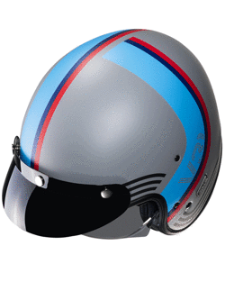 Kask otwarty HJC V31 Byron szaro-niebiesko-czerwony