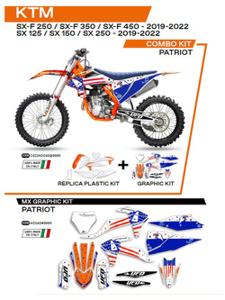 Komplet plastików i naklejek UFO Patriot do KTM SX/SXF 125/150/250/350/450 (19-) biało-niebieski