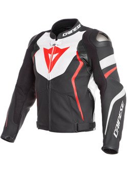 Motocyklowa kurtka skórzana Dainese Avro 4 czarno-biała-fluo czerwona